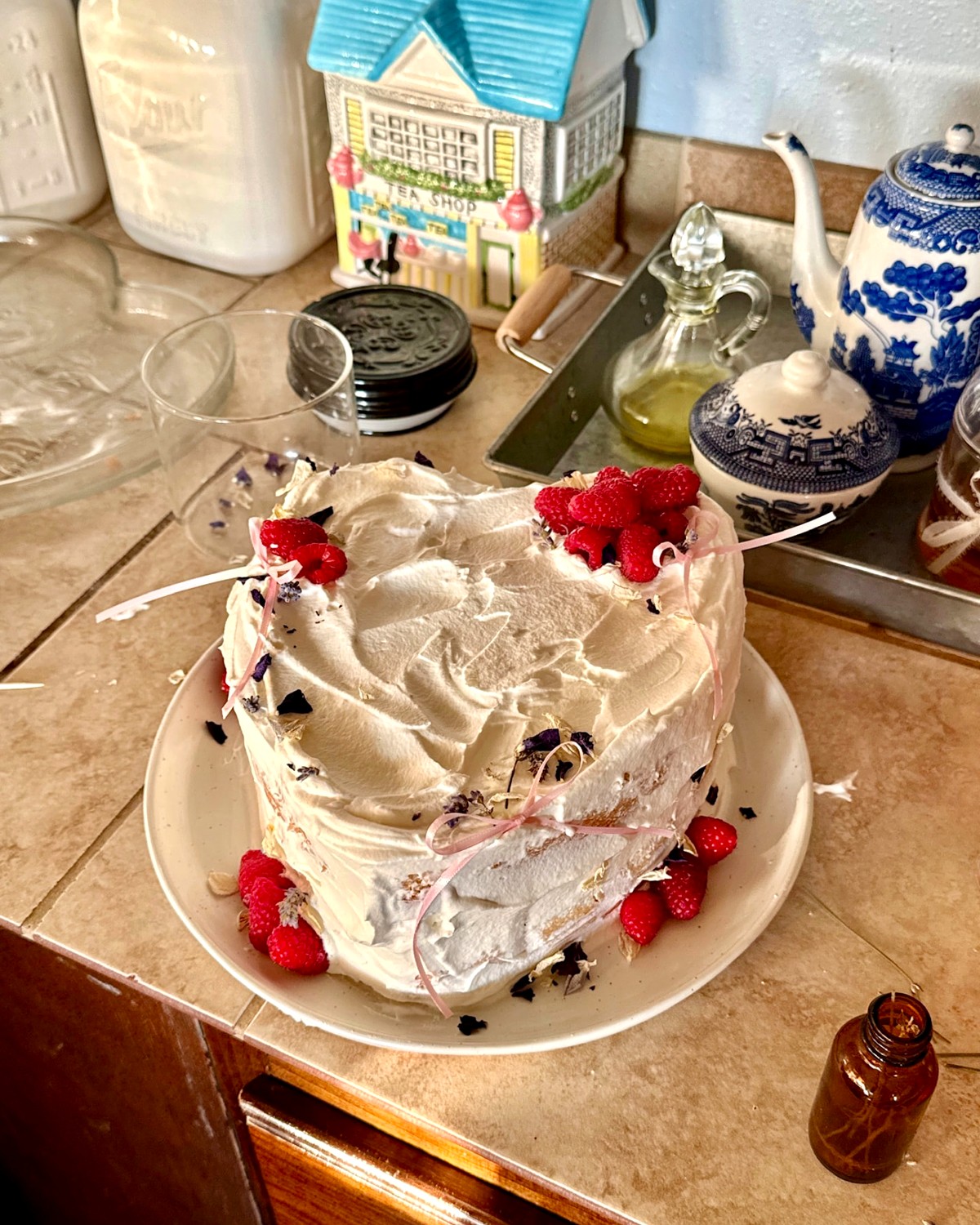 Raspberry Heart — Hand-frosted with berries, lavender, and ribbon