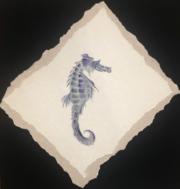 Violet Seahorse watercolor painting