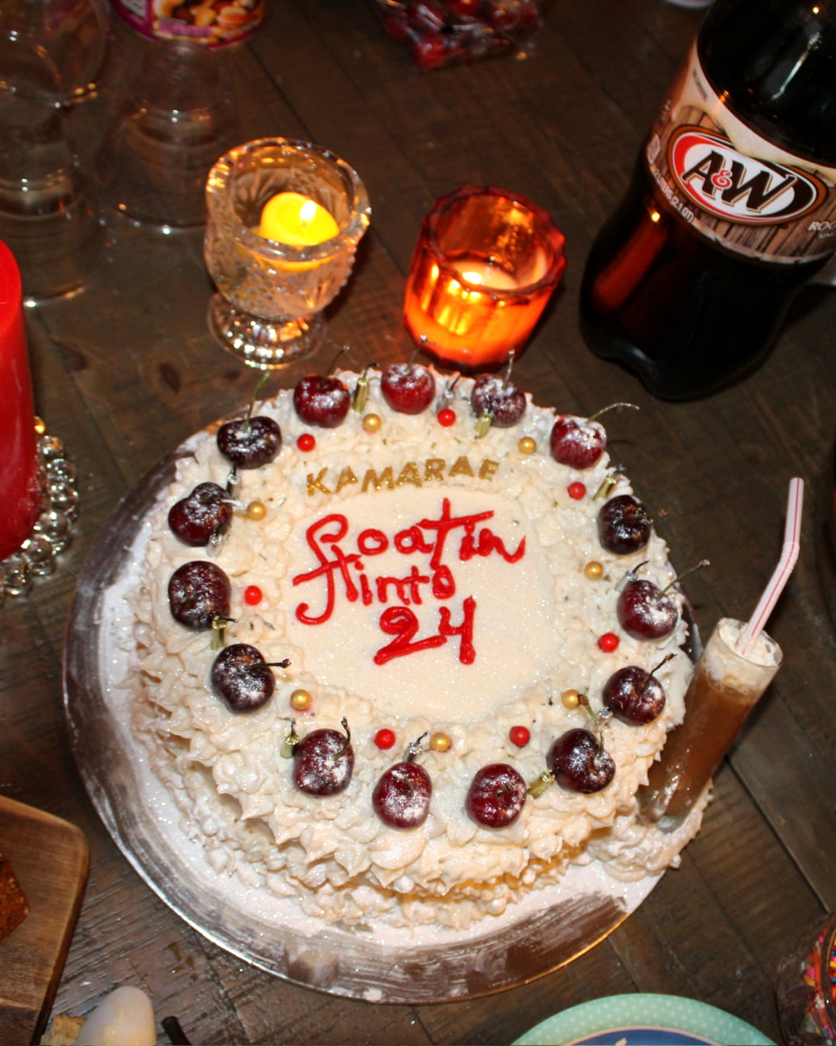 Cherry Celebration — Piped buttercream, cherries, and golden details