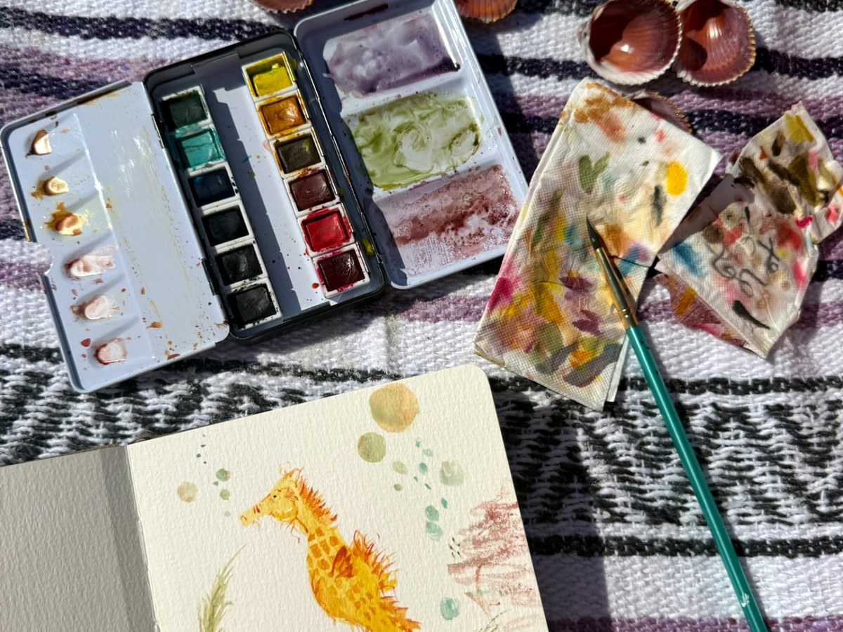 Seahorse, Beachside watercolor print
