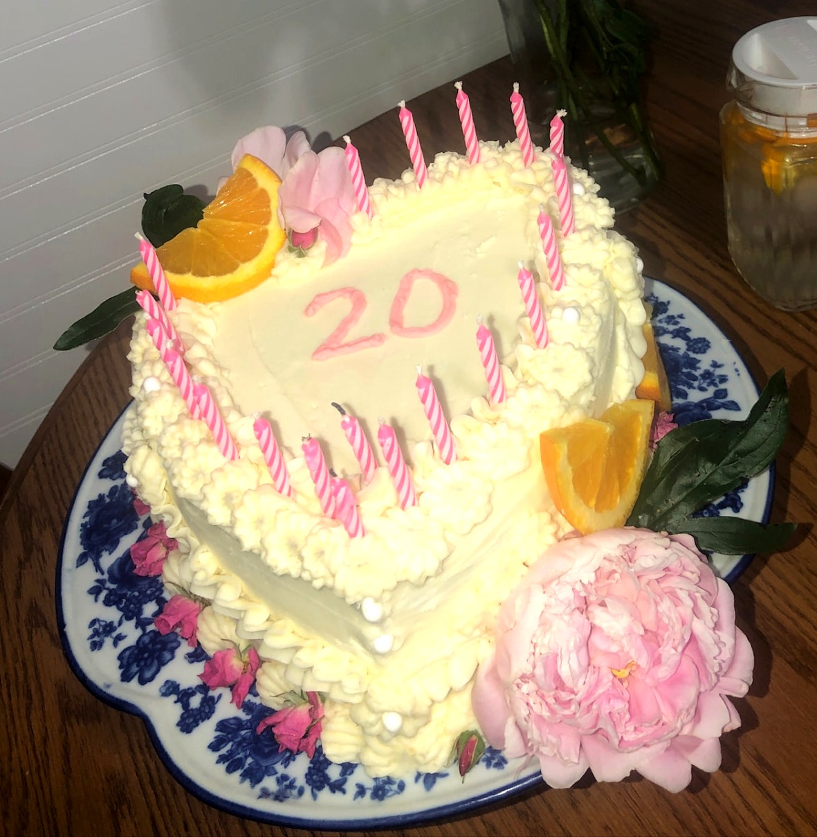 Peony Heart — Heart-shaped with peonies, citrus, and candles